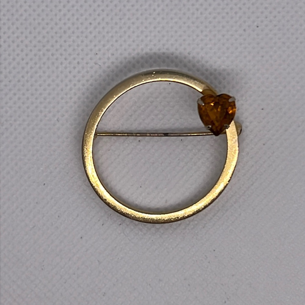 Vintage brooch, topaz, rhinestone heart